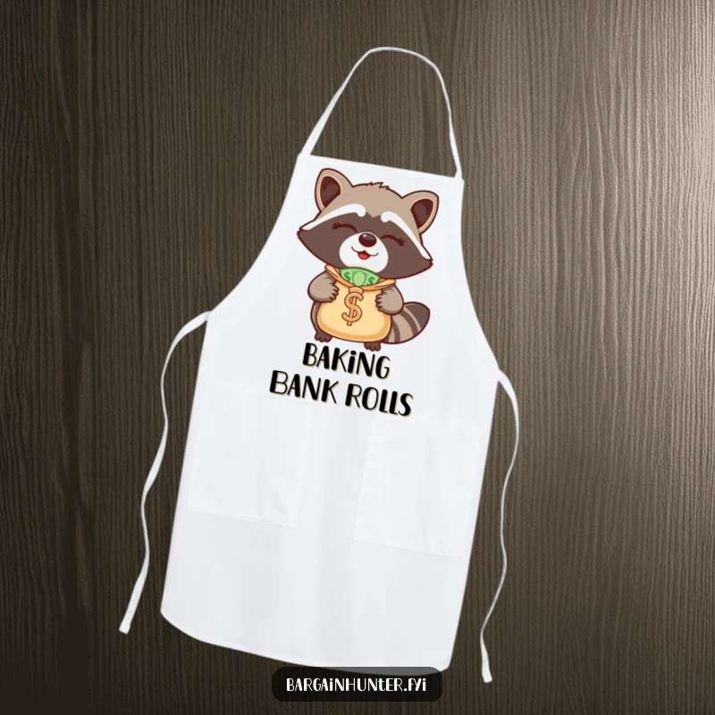 Funny Raccoon Apron: A winking raccoon with a money bag, making cooking and kitchen duties a hilarious affair.