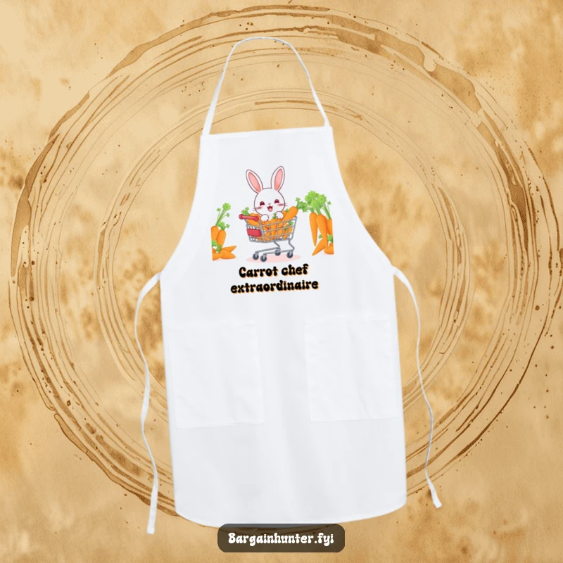 Funny rabbit chef apron, channeling garden freshness and humor while cooking.