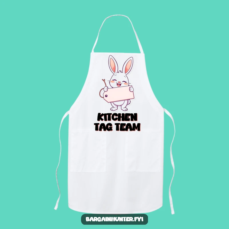 Funny Enthusiastic Bunny Apron: Giant Tag Style, Humorous Kitchen Gift