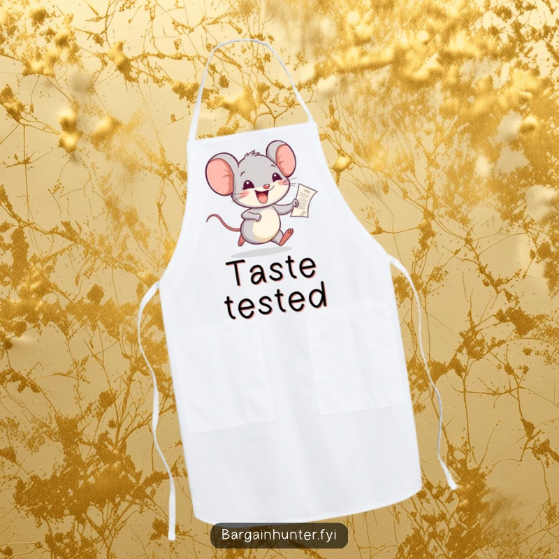 Funny Mouse Apron: A joyful mouse with a tiny receipt, making cooking and kitchen tasks a happy and humorous affair.