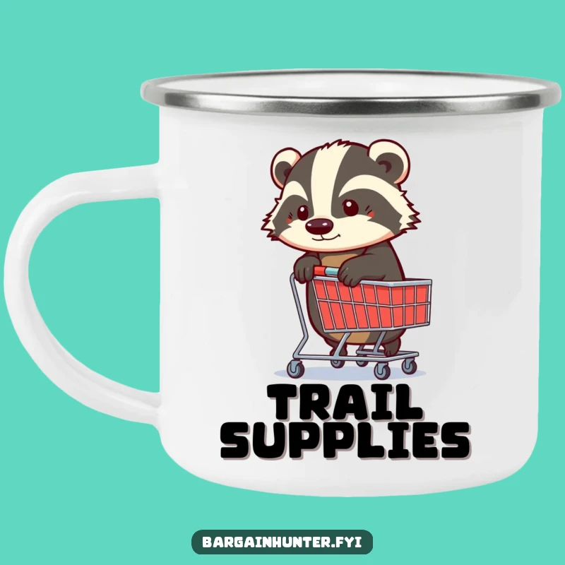 Funny Determined Badger Shopping Trolley Camping Mug: Adventure Fuelled by Grit and Humor!