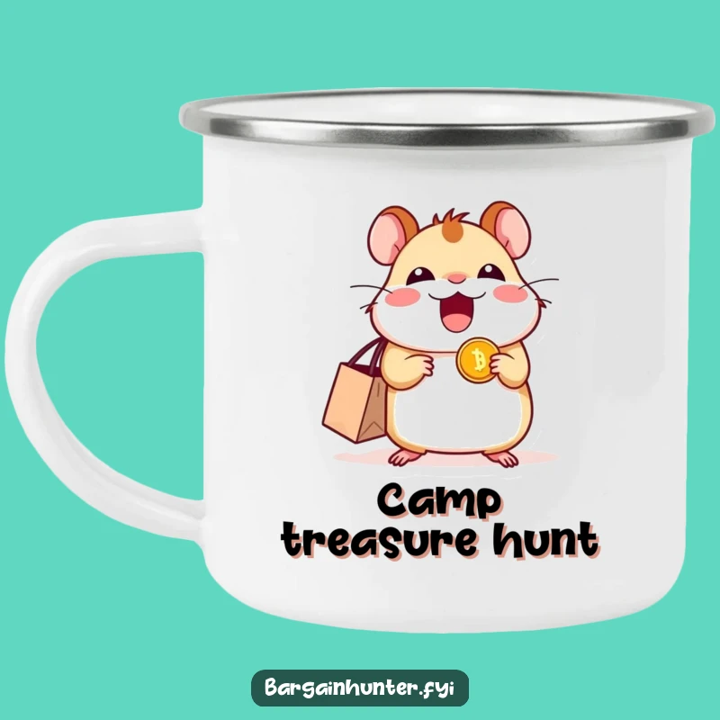 Funny Excited Hamster Coin Camping Mug - Adventure & Bargain Hunter's Brew