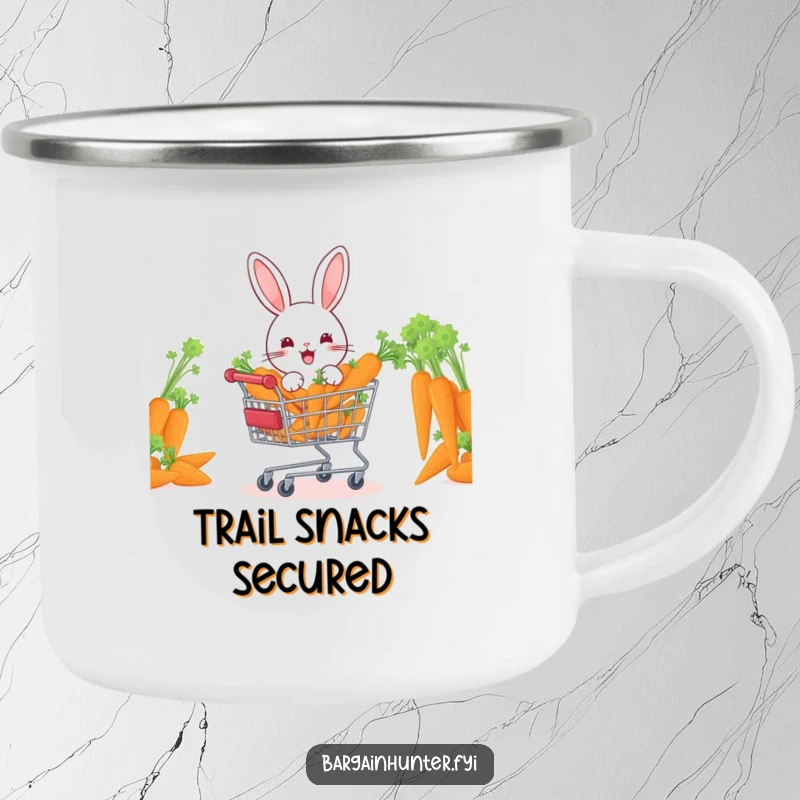 Funny rabbit with a cart of carrots, perfect for enjoying coffee by the campfire.