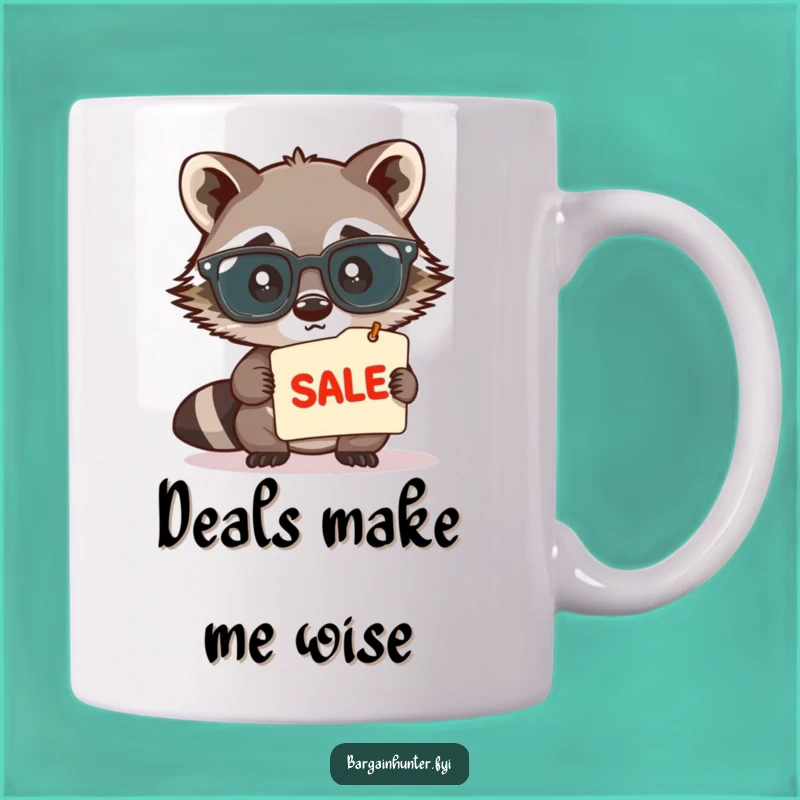 Funny Raccoon Spectacles Mug - Humorous Shopper Delight for Bargain Hunters