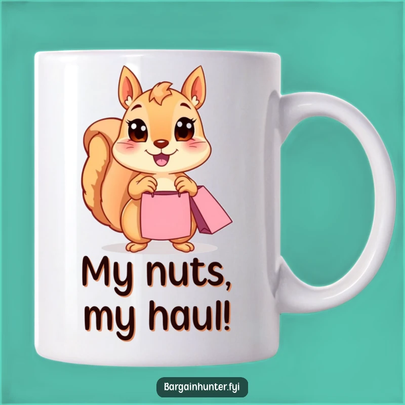 Funny Squirrel Shopping Mug: A Happy, Wide-Eyed Nut Hoarder's Perfect Gift