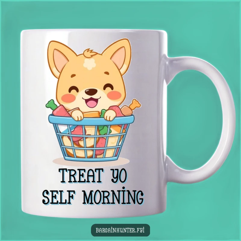 Funny Dog Treat Haul Mug: Smiling Pup with Overflowing Basket - Perfect Funny Gift