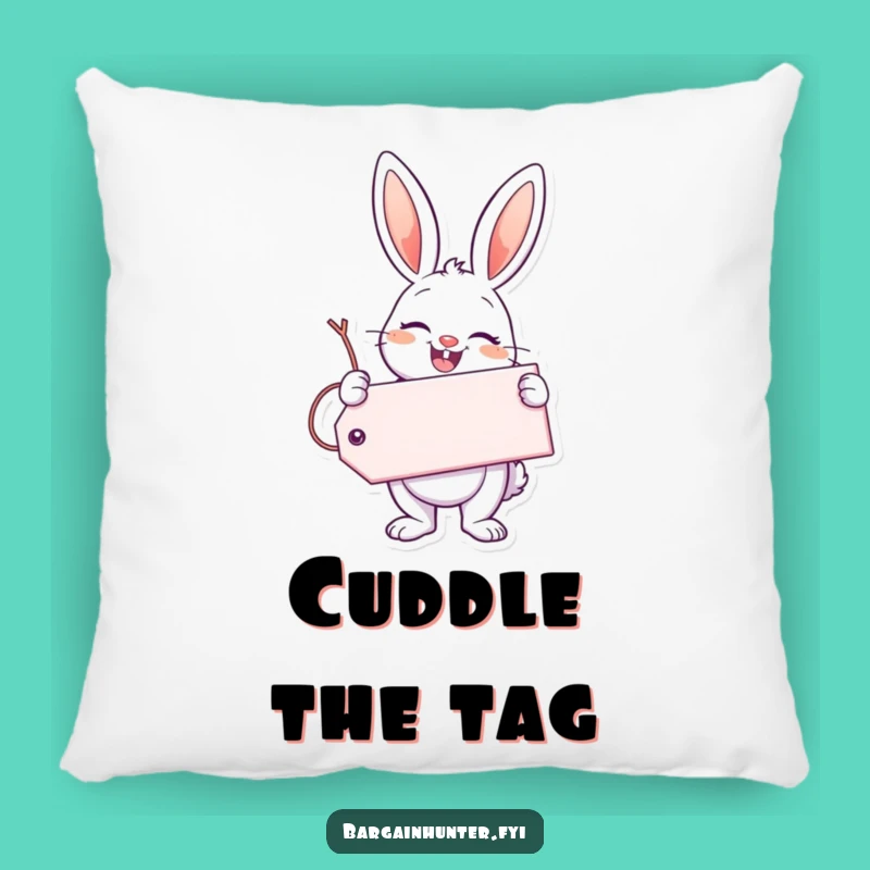 Funny Enthusiastic Bunny Pillow: Cozy Giant Tag Cushion, Humorous Accent Gift