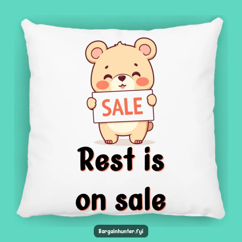 Funny Bear Cub Sale Pillow: Cheerful Waving Sign - Cozy Comfort