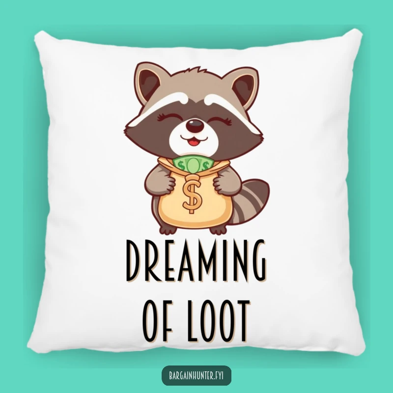Funny Winking Raccoon Money Bag Pillow: Cuddle Up with Comedic Financial Fortune!