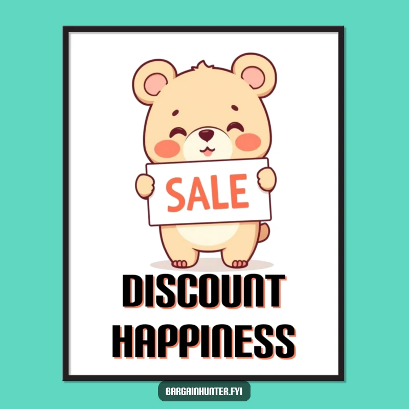 Funny Bear Cub Sale Digital Print: Cheerful Waving Sign - Instant Cheer