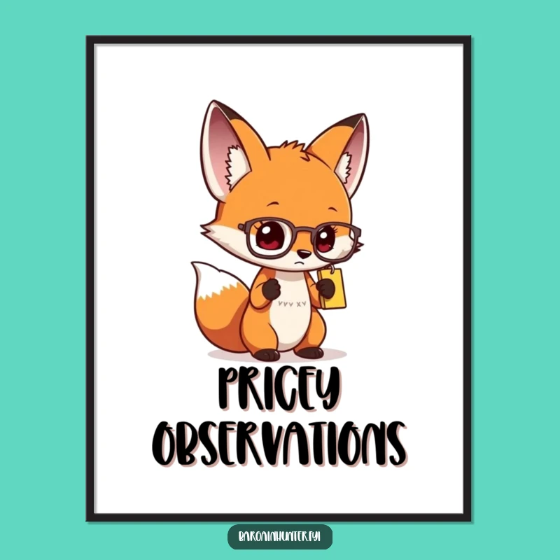 Funny Curious Fox Spectacles Digital Art Print - Intelligent Decor for Sharp Minds