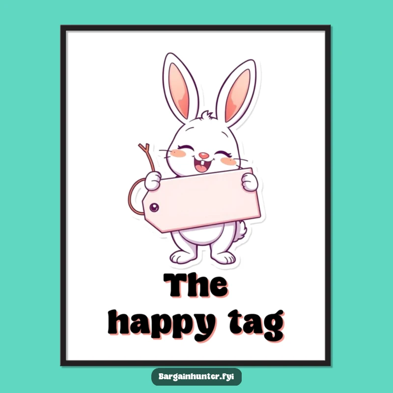 Funny Enthusiastic Bunny Digital Art: Giant Tag, Instant Humorous Decor Gift