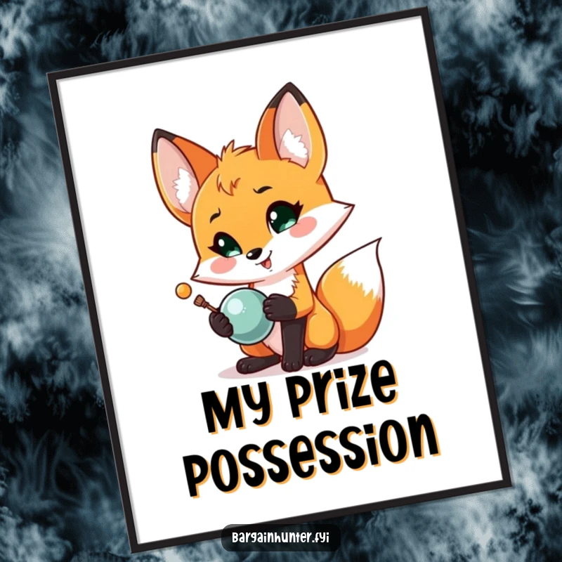 Funny Fox Treasure Digital Art: A proud fox shows off a shiny object, bringing immediate humor and pride to any room.