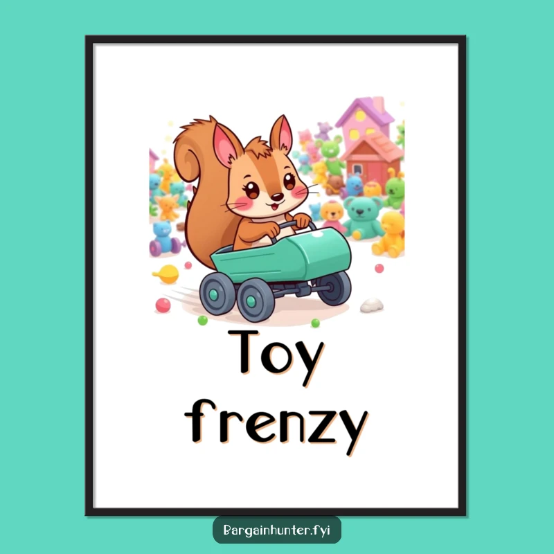 Funny Playful Squirrel Toy Cart Digital Art Print - Energetic Decor for Fun Spaces