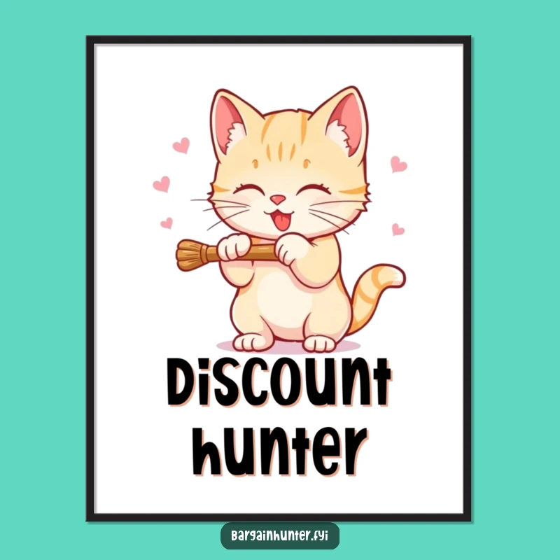 Funny Sweet Kitten Digital Art: Discount Hunter, Instant Humorous Decor Gift