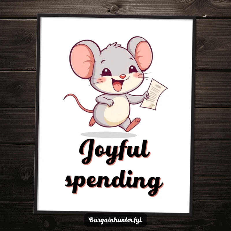 Funny Mouse Digital Art: A joyful mouse running with a tiny receipt, a cheerful and humorous piece for instant wall decor.