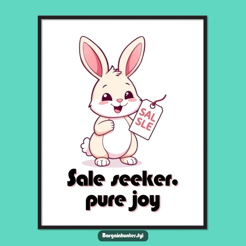 Funny Rabbit Digital Art Print: Cheerful Glee Over Sale Tags - Perfect Gift
