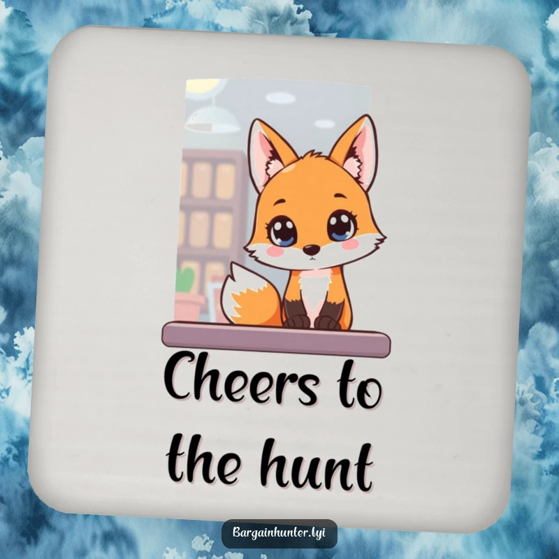 Funny Coaster with a fox peeking into a window, providing surface protection with a curious design.