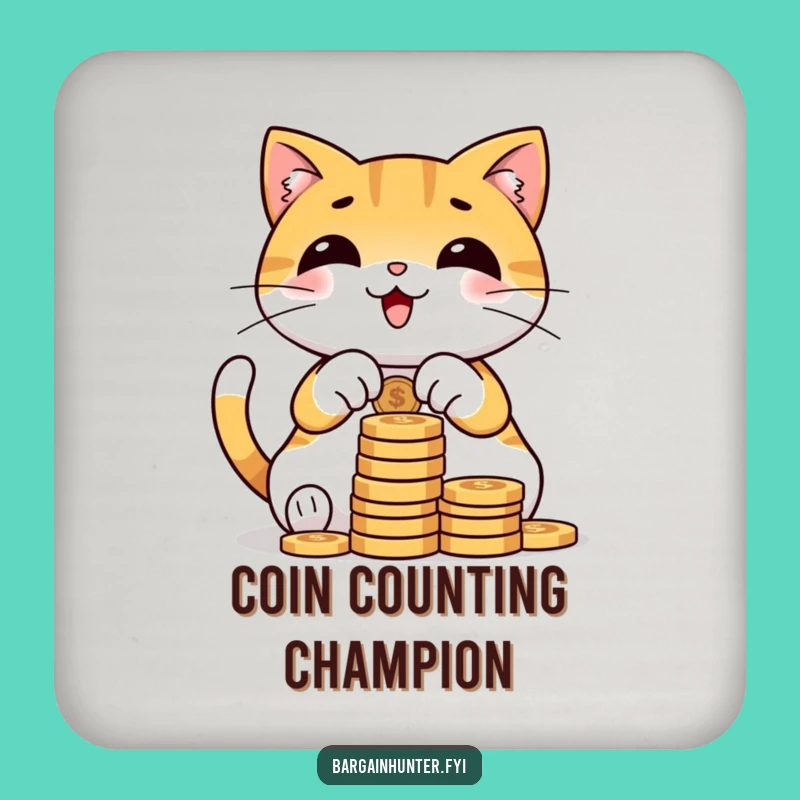 Funny Cat Counting Coins Coaster: Protect Surfaces with Wealthy Humor