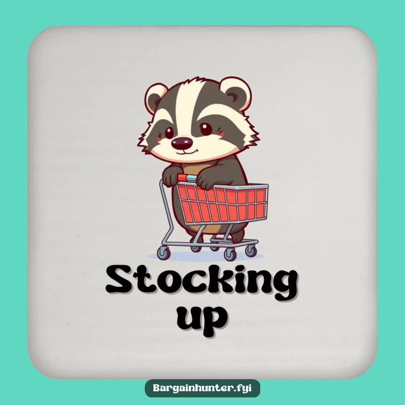 Funny Determined Badger Shopping Trolley Coaster Set: Protect Surfaces with Focused Flair!