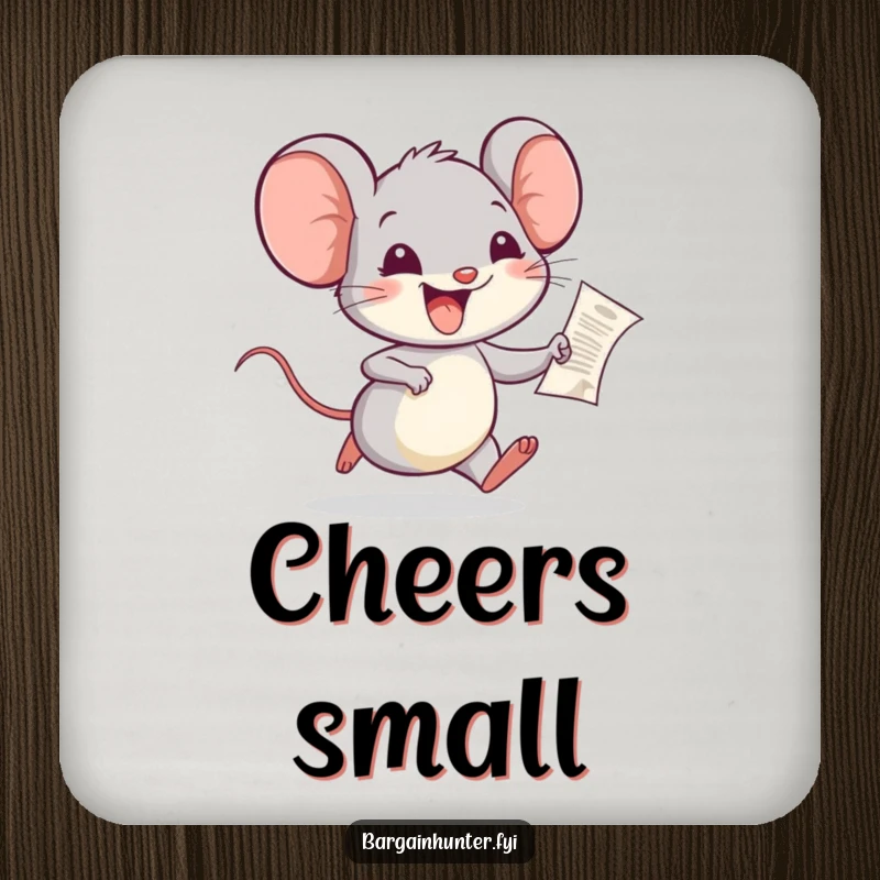 Funny Mouse Coasters: A joyful mouse with a tiny receipt, offering surface protection with a dose of cheerful humor.