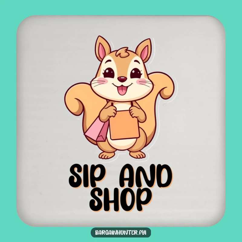 Funny Squirrel Shopping Drink Coaster: Add Cheerful Protection to Your Surfaces