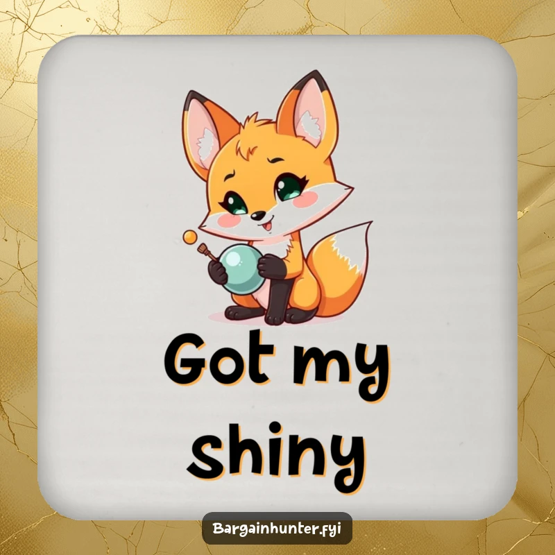 Funny Fox Treasure Coaster: A proud fox displays a shiny object, protecting surfaces with cunning humor.