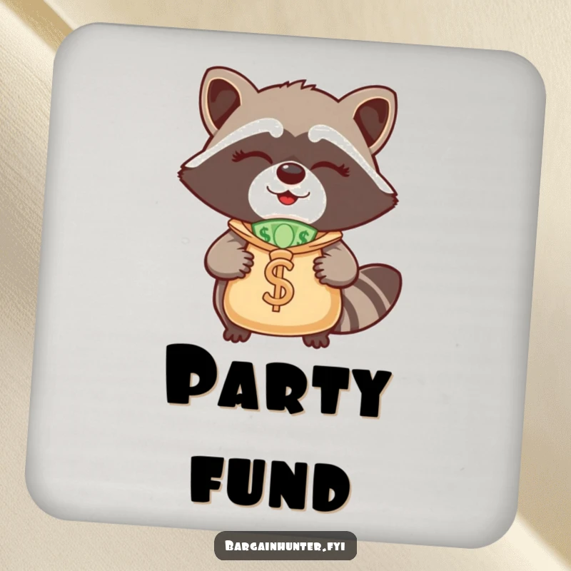 Funny Raccoon Coasters: A winking raccoon with a money bag, protecting furniture with a dose of funny charm.
