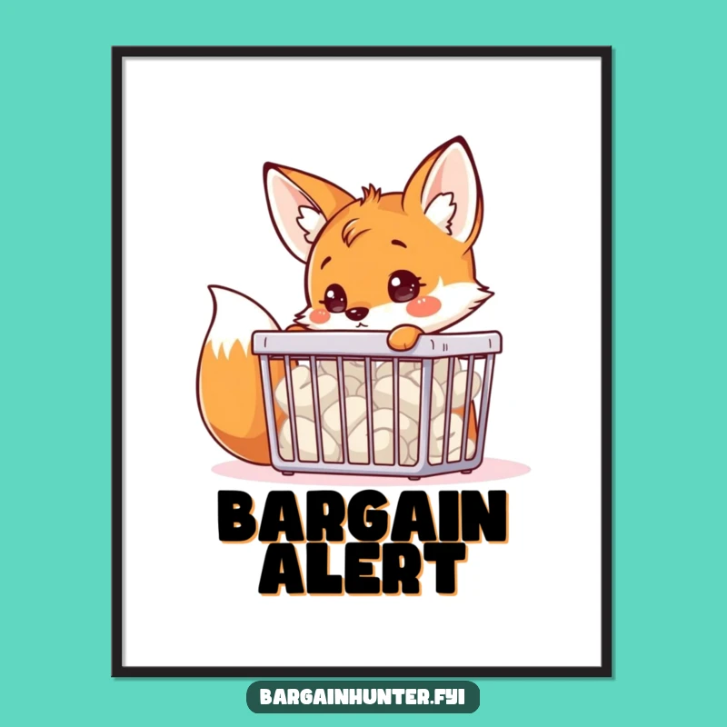 Funny Fox Bargain Bin Poster: Decorate with Curious Deal-Hunting Vibes