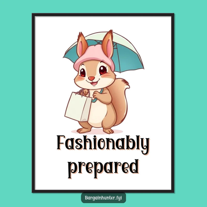 Funny Squirrel Shopping Poster, Whimsical Wall Art, Hilarious Gift for Decor