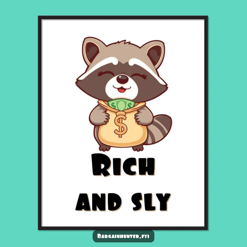 Funny Winking Raccoon Money Bag Poster: Add Hilarious Financial Vibes to Your Wall!