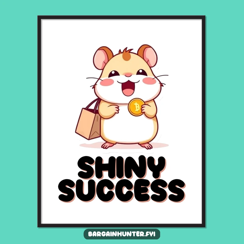 Funny Excited Hamster Coin Poster - Whimsical Wall Art for Shoppers