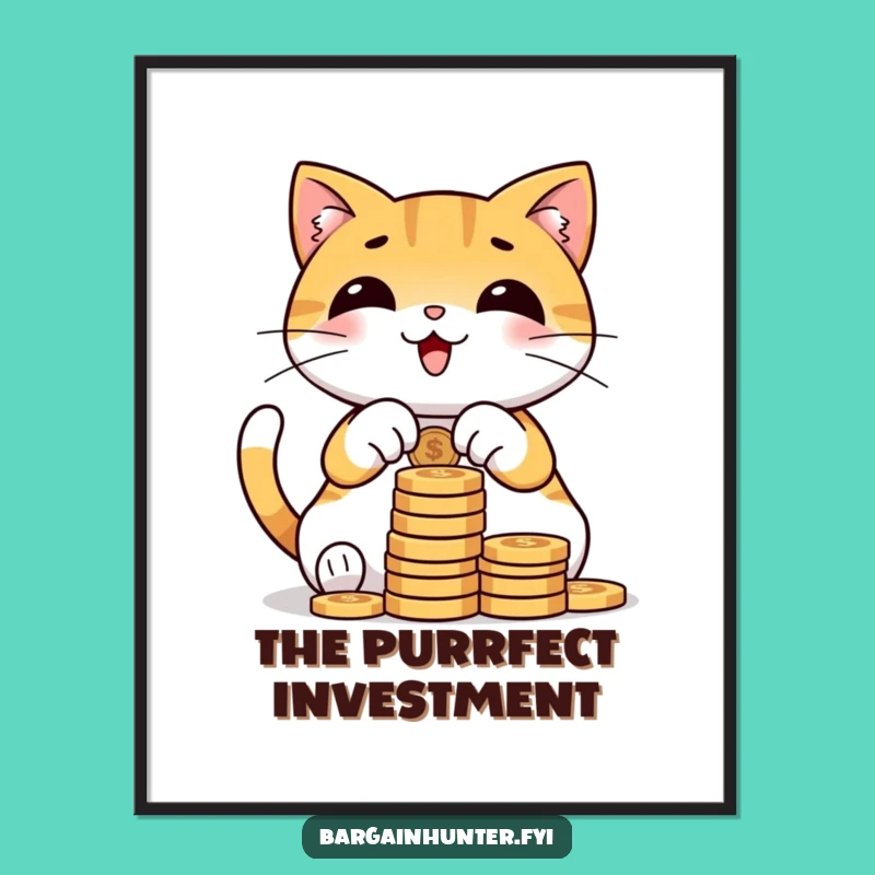 Funny Cat Counting Coins Poster: Decorate Your Wall with Wealthy Humor