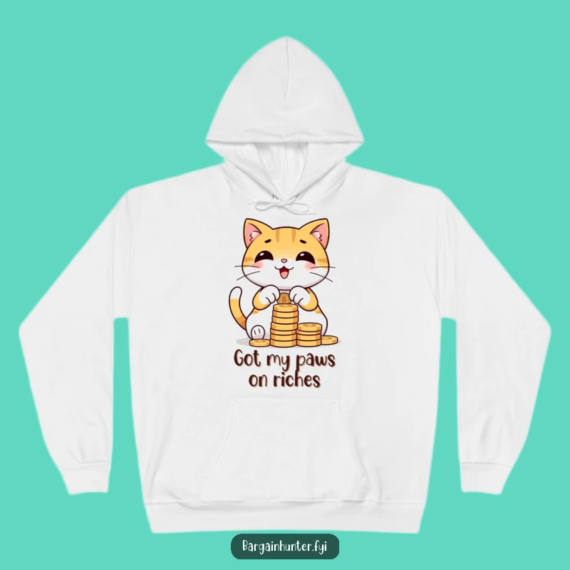 Cozy Funny Cat Counting Coins Hoodie: Snuggle Up with Your Riches