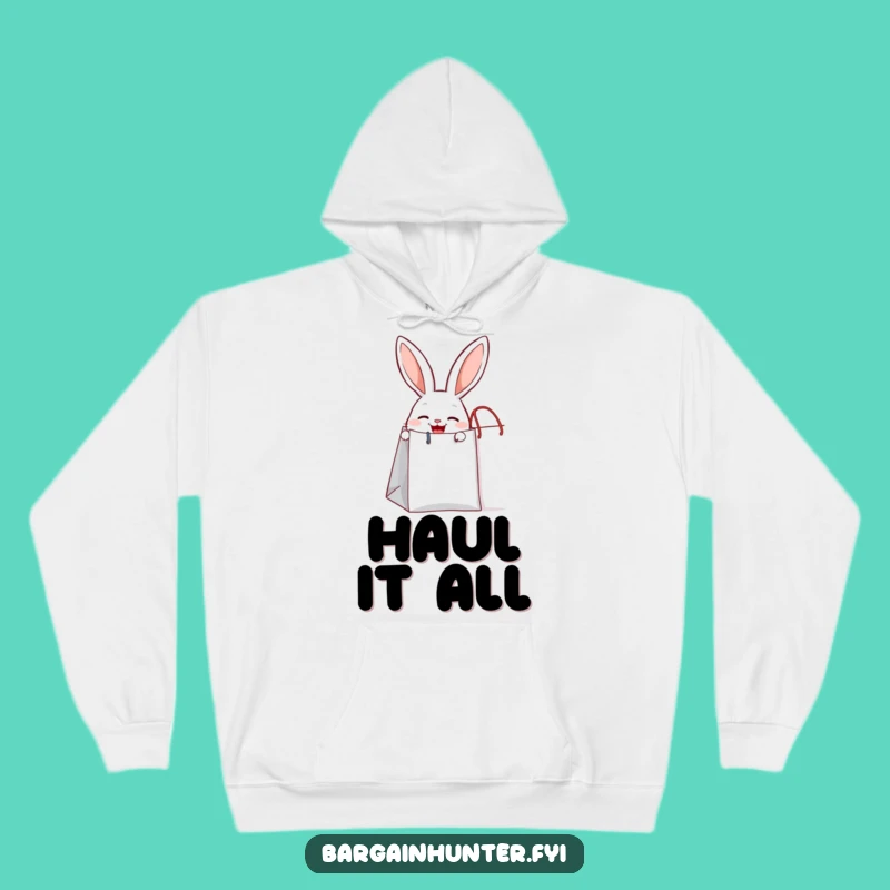 Funny Joyful Rabbit Hoodie - Cozy Shopping Bag Peek