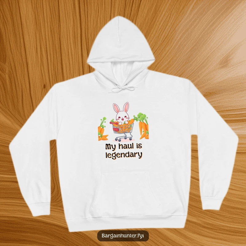 Funny rabbit loaded with carrots in a cart, ready for cozy days and outdoor adventures.