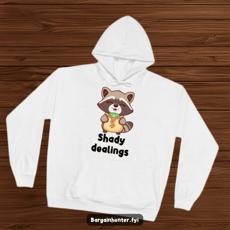 Funny Raccoon Hoodie: A winking raccoon with a money bag, exuding playful wealth and comedic charm on a cozy hoodie.