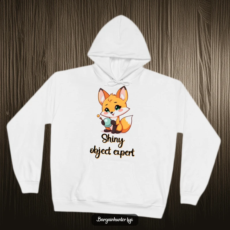 Funny Fox Treasure Hoodie: A proud fox proudly holds up a glittering shiny object, showing off its prize.