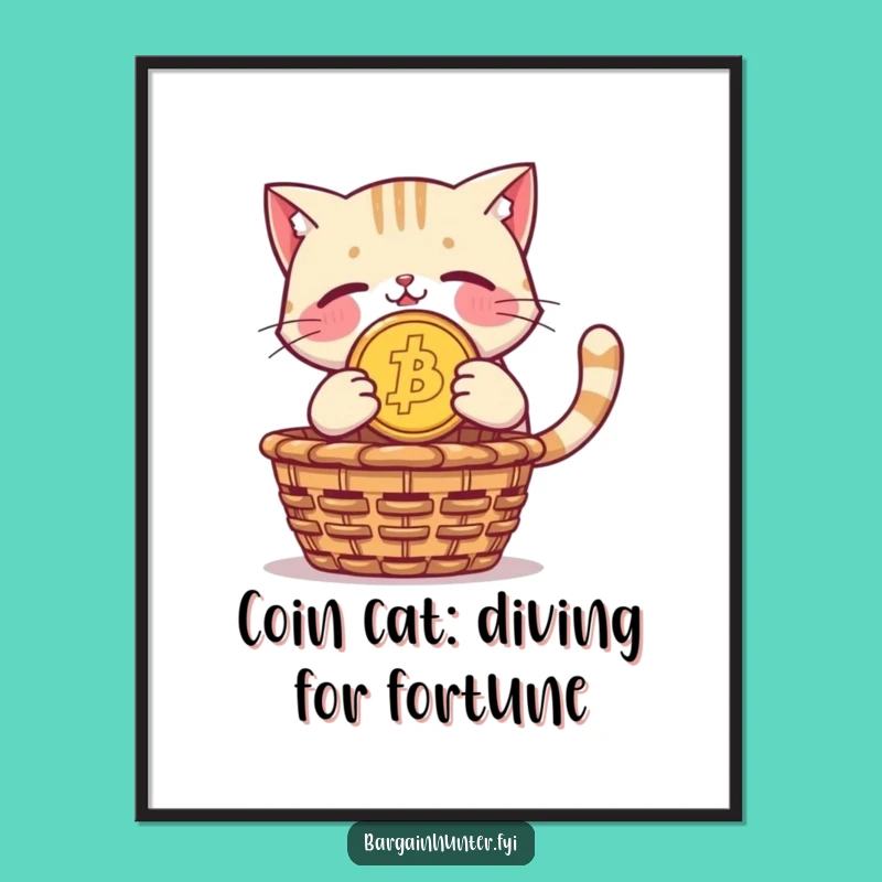 Free Printable Wall Art: Amusing Cat Coin Dive for a Wealthy Decor