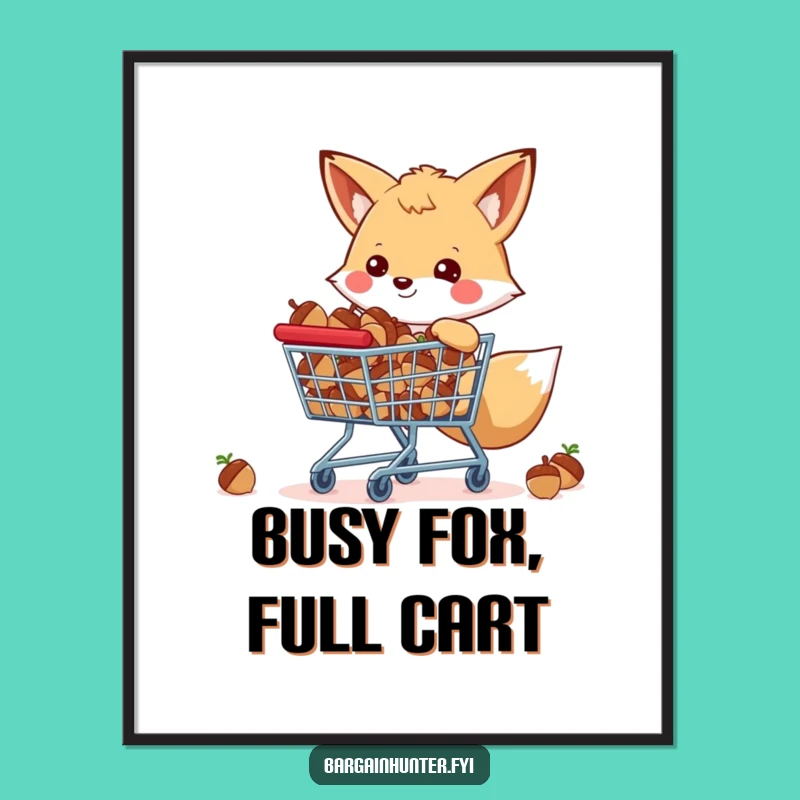 Free Printable Funny Fox Art: Acorn Collector Downloadable Wall Art, DIY Gift Idea