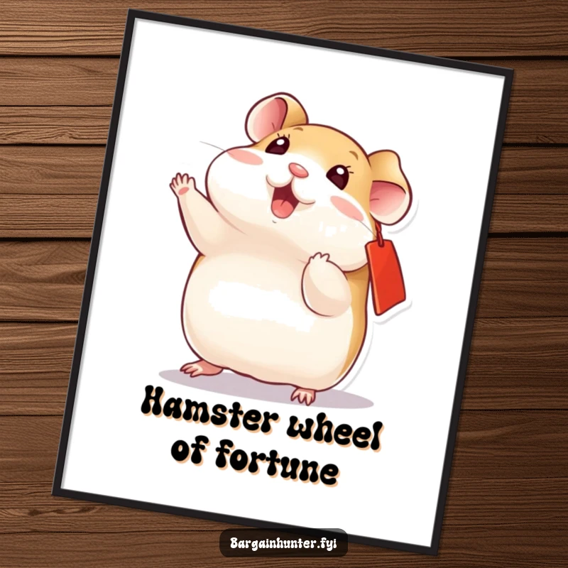 Funny Free Printable Wall Art: A playful hamster with a red tag on its ear performs an acrobatic flip.