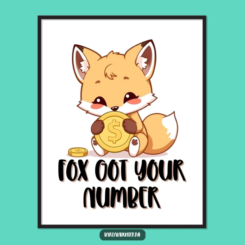 Free Printable Wall Art: Fox Cub Hiding Coin - Mischievous Downloadable Decor