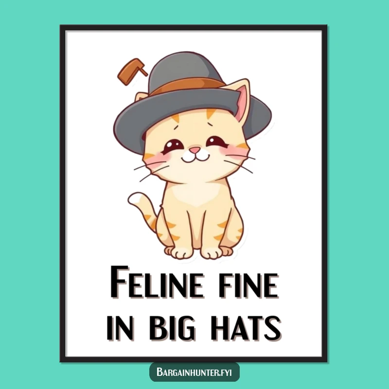 Free Printable Wall Art: Funny Cat in Oversized Hat, Hilarious Downloadable Art for Cat Lovers