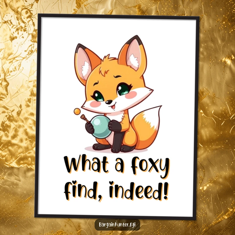 Funny Free Printable Wall Art: A smug fox displaying a precious, newly found, shiny object with immense pride.