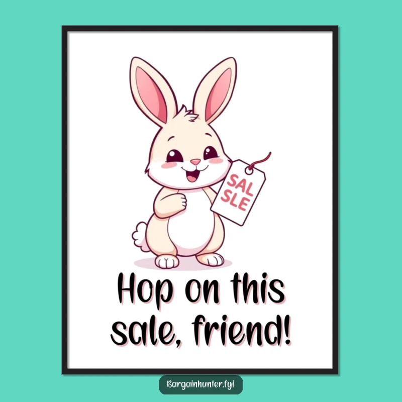 Free Printable Wall Art: Cheerful Rabbit's Bargain Hunt Funny Downloadable Art