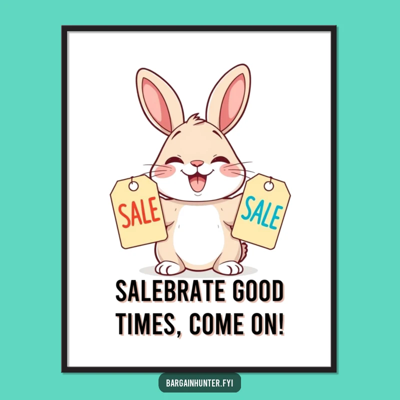 Funny Free Printable Wall Art: Rabbit Loves Sales, Quirky Downloadable Decor