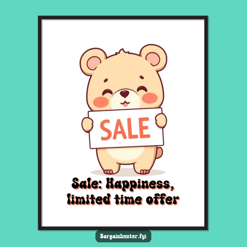 Free Printable Wall Art: Funny Bear Cub Sale Sign, Humorous Downloadable Decor