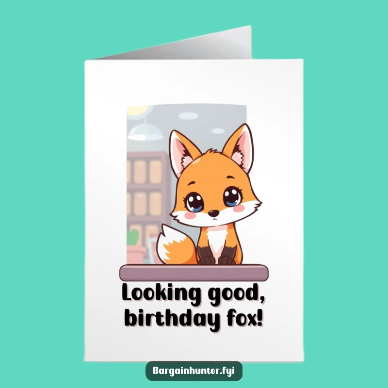 Free Printable Birthday Card: Eager Fox Window Shopper, Funny Downloadable Gift