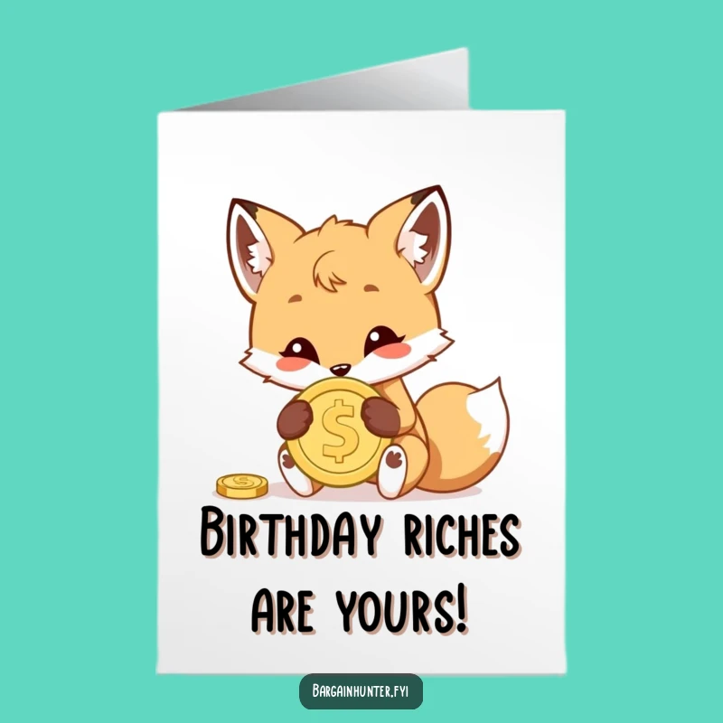 Free Printable Birthday Card: Fox Cub Hides Coin - Playful Downloadable Gift