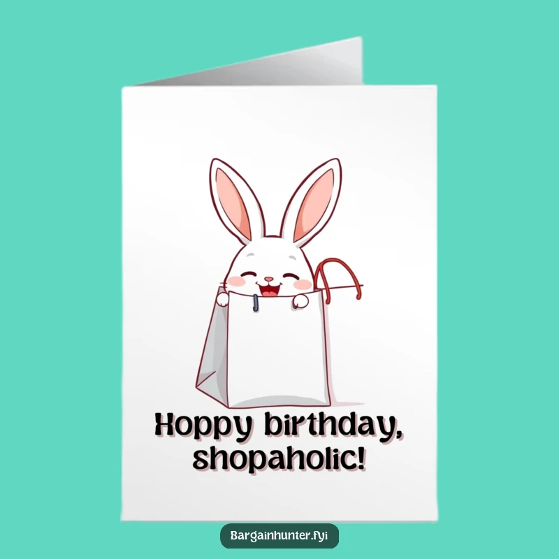 Free Printable Joyful Rabbit Birthday Card: Funny Shopping Surprise Downloadable Gift